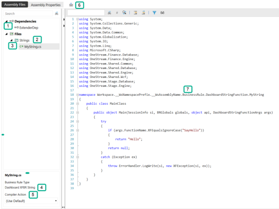 1. Dependencies 2. Folders 3. Files 4. Business Rule Type 5. Compiler Action 6. Compile Icon 7. Namespace